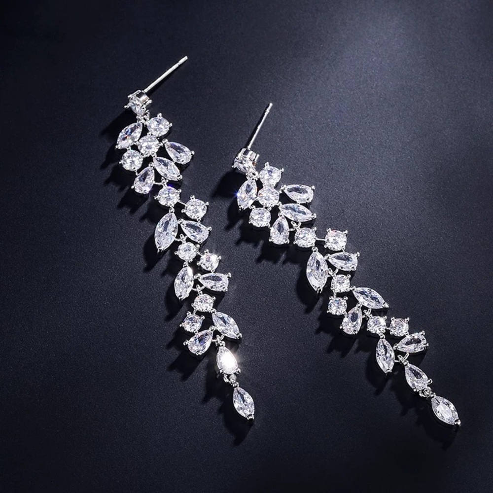 Crystal Bridal Earrings Leaf Earrings Swarovski